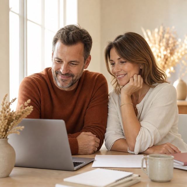 Un couple marié qui prépare ses documents ensemble